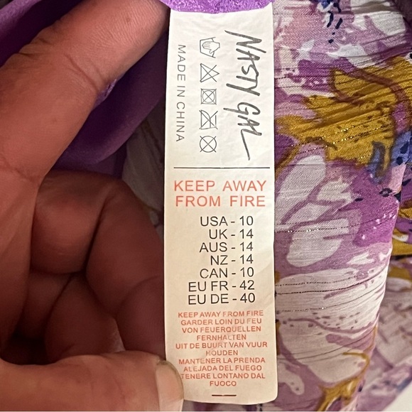 Nasty Gal Womens Size 10 Sunflower Lilac Floral Print Pleated Plunge Mini Dress - Picture 7 of 10